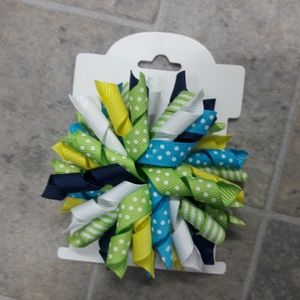 Girls Navy Green Yellow Gymboree Color Inspired Spiral Hair Bow